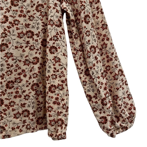 LOFT Outlet Blouse Sz PS Peach Floral Ruffle Neck Button Front Long Sleeves - Picture 5 of 11